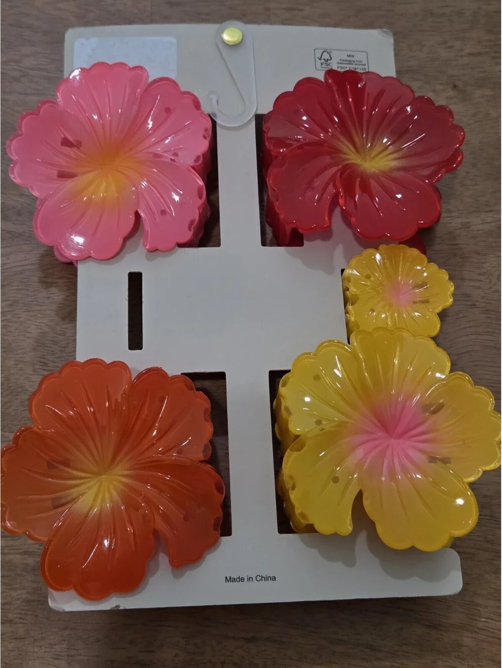Piper K Tropical Hibiscus Flower Hair Claw Clips Set of 5 Pink Red Yellow Orange